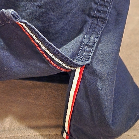 Tommy Hilfiger Denim Retro Button-Down Shirt Navy Red Stripes Logo Patches Med - Picture 7 of 10